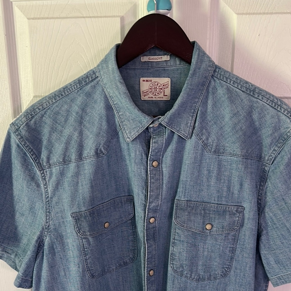 Lucky Brand Blue Short Sleeve Button Down Shirt